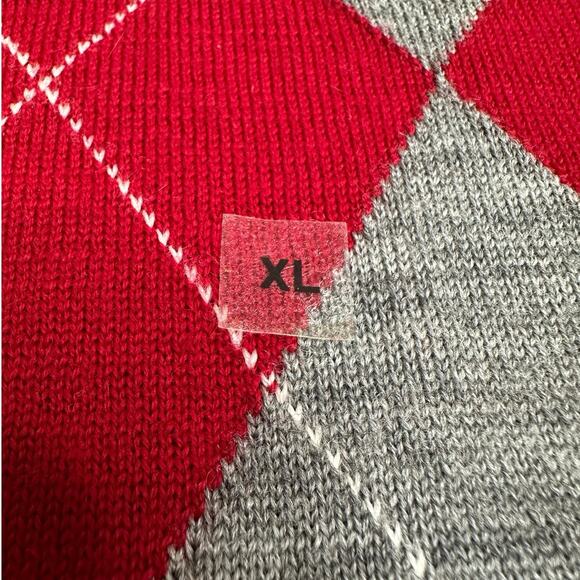 Express: Red Argyle Merino Wool Sweater - Picture 3 of 5